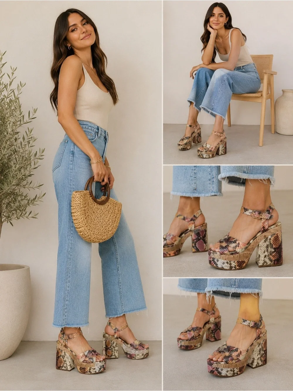 Jessica Simpson Jirie Heights Snakeskin‎ Platform Wedge Heels Y2K Chunky Sandals